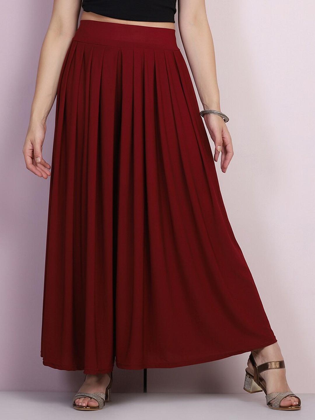 

BUY NEW TREND Maroon Flared Knitted Palazzos