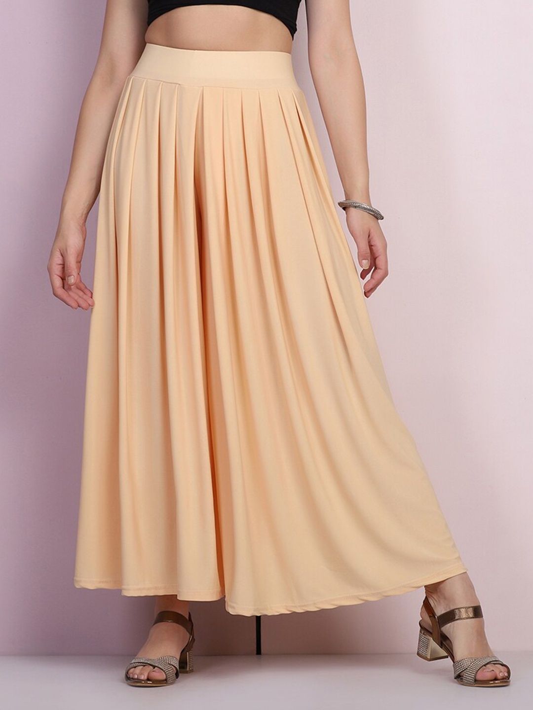 

BUY NEW TREND Beige Flared Knitted Ethnic Palazzos