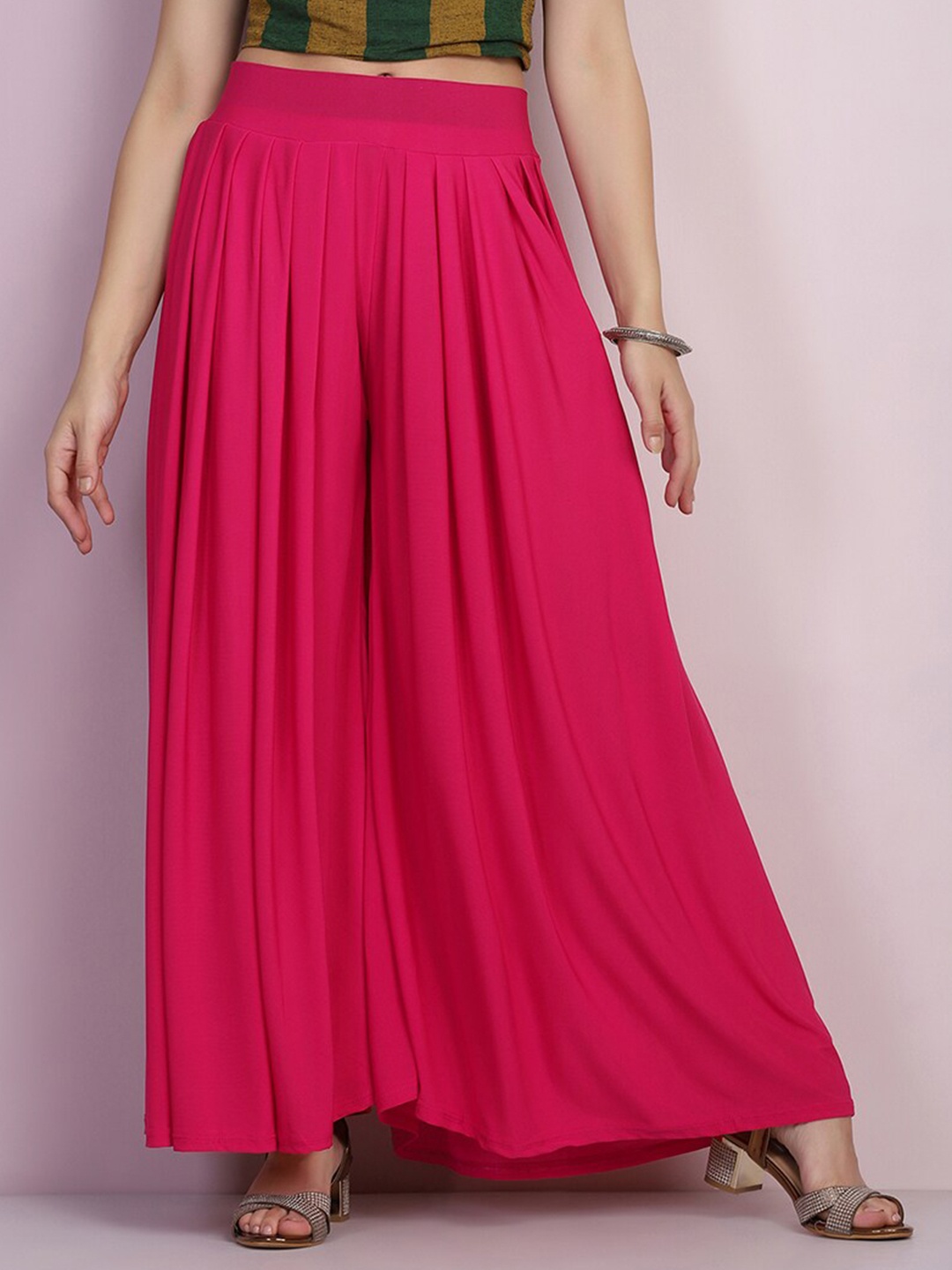 

BUY NEW TREND Pink Flared Knitted Palazzos