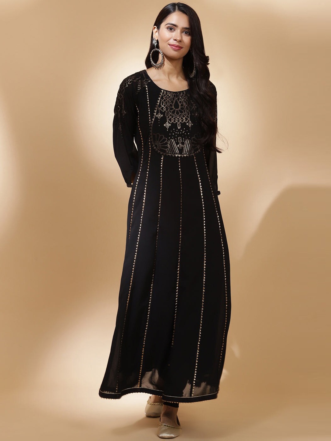 

Lakshita Women Charcoal Embroidered Georgette Anarkali Kurta