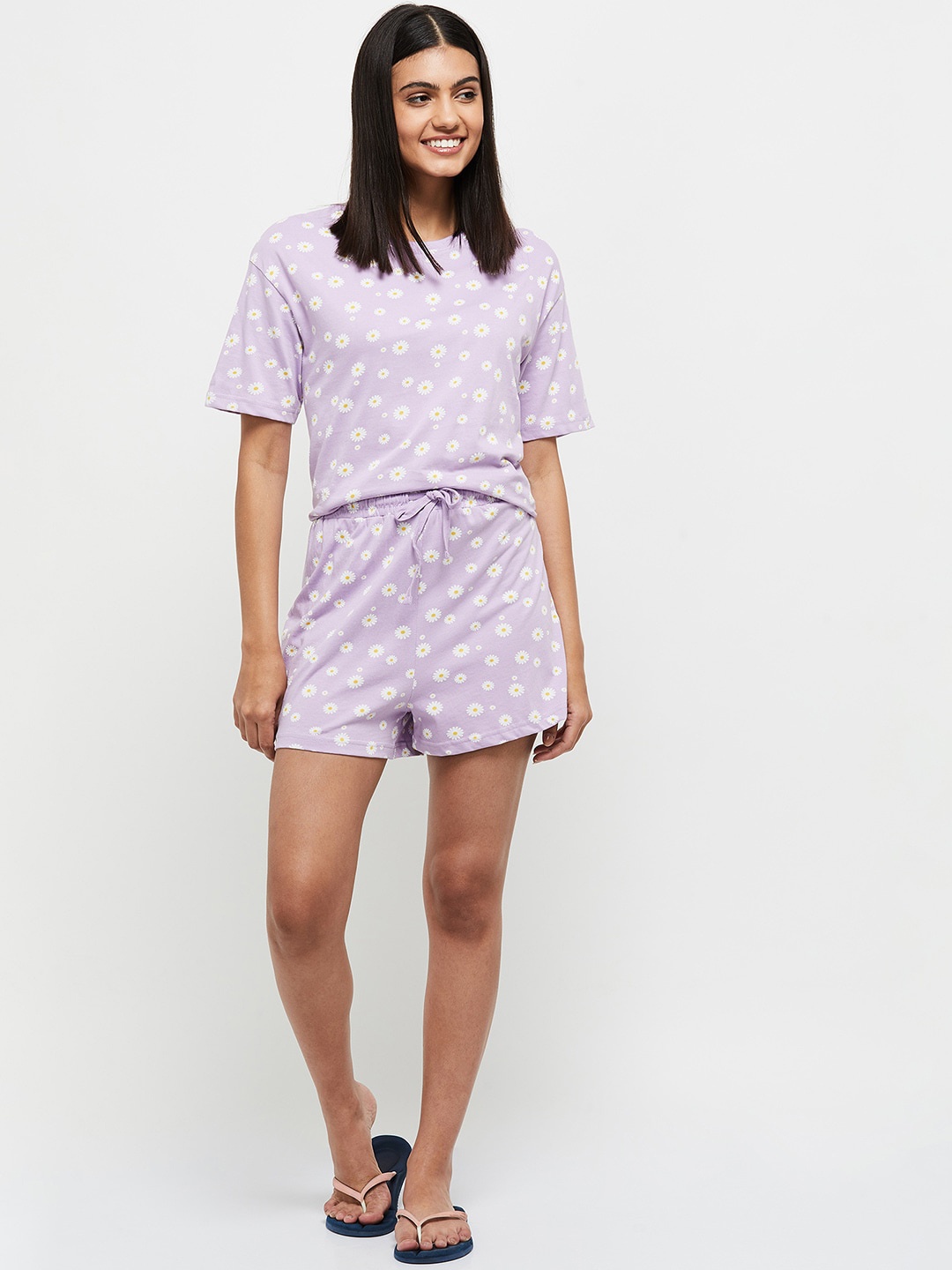 

max Women Purple & White Printed Cotton Night suit