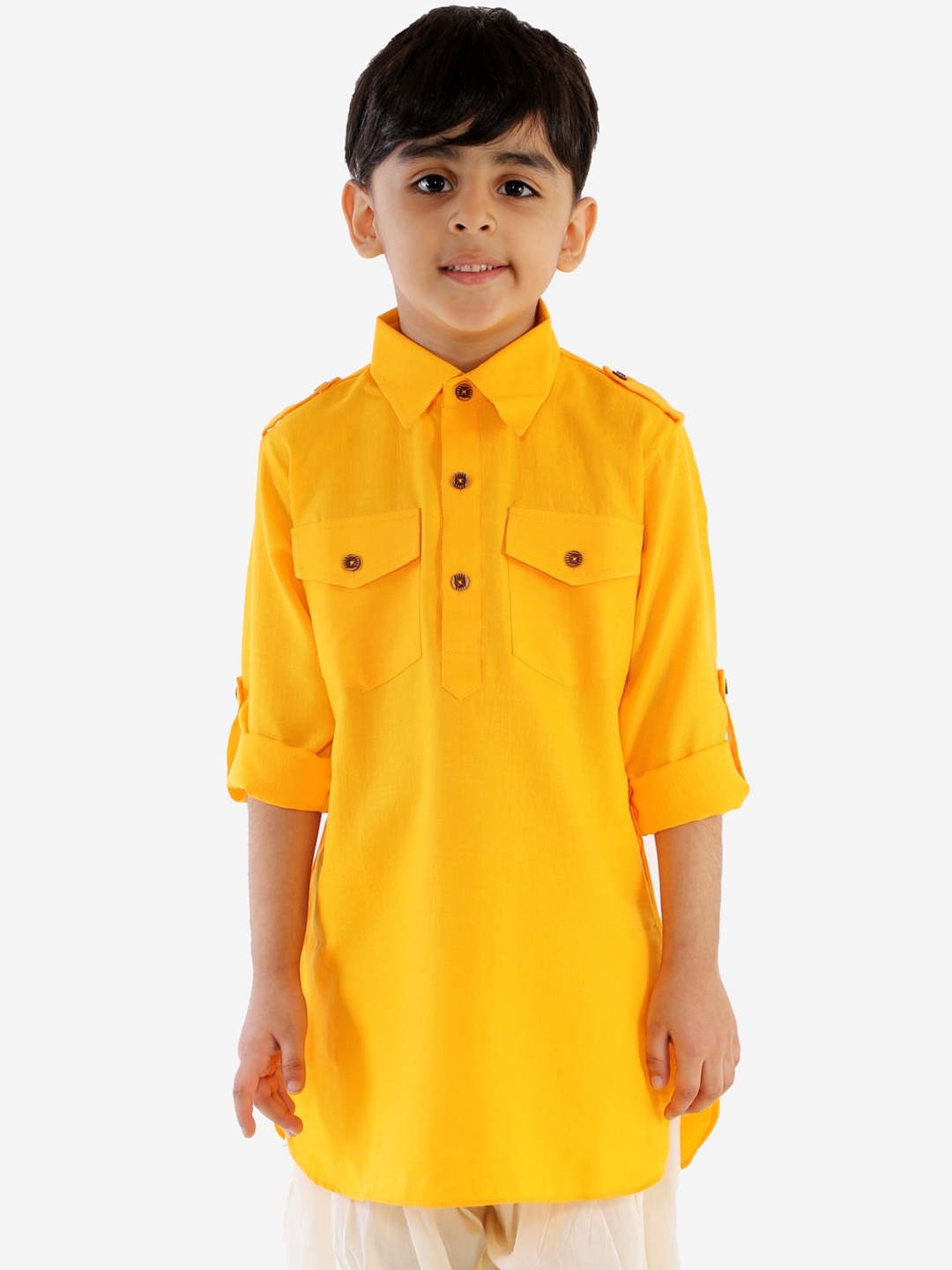 

VASTRAMAY Boys Yellow Thread Work Pathani Kurta