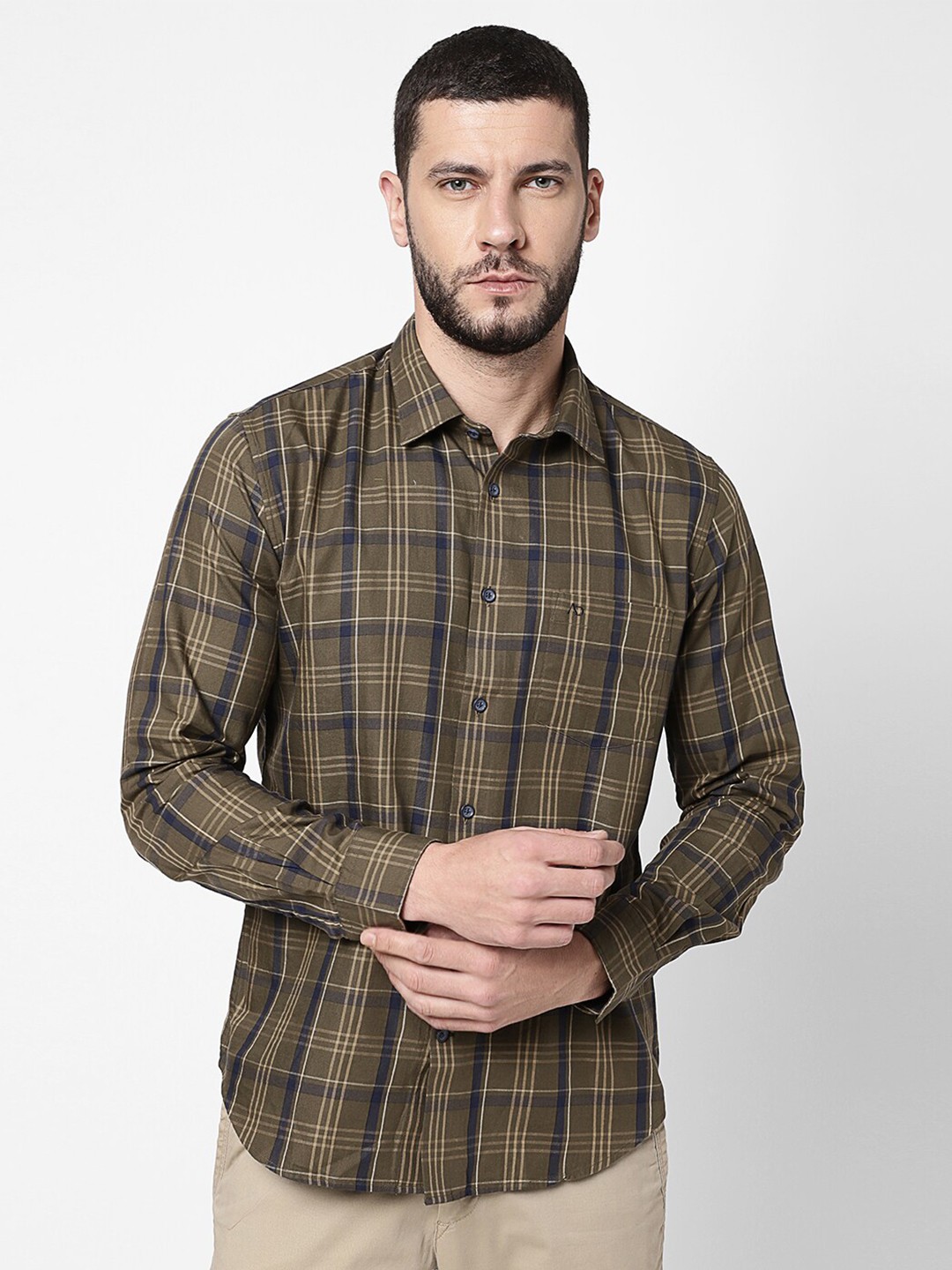 

AD By Arvind Men Khaki Tartan Checks Checked Casual Shirt