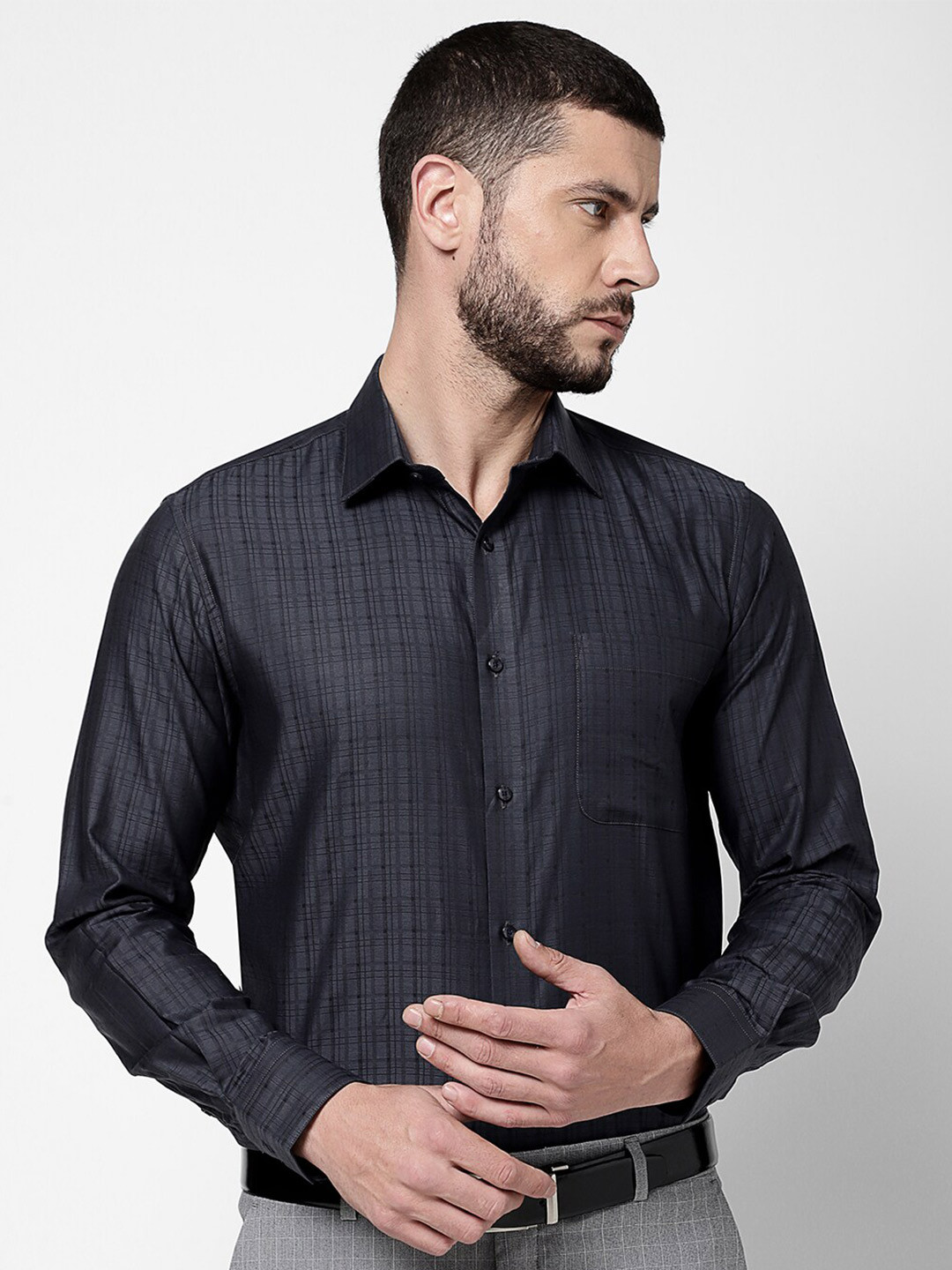 

AD By Arvind Men Navy Blue Grid Tattersall Checks Checked Formal Shirt