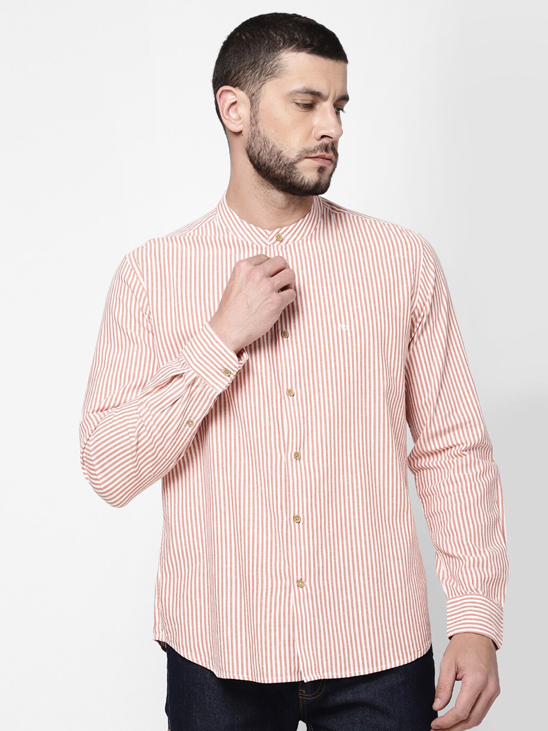 

AD By Arvind Men Red Slim Fit Striped Casual Shirt
