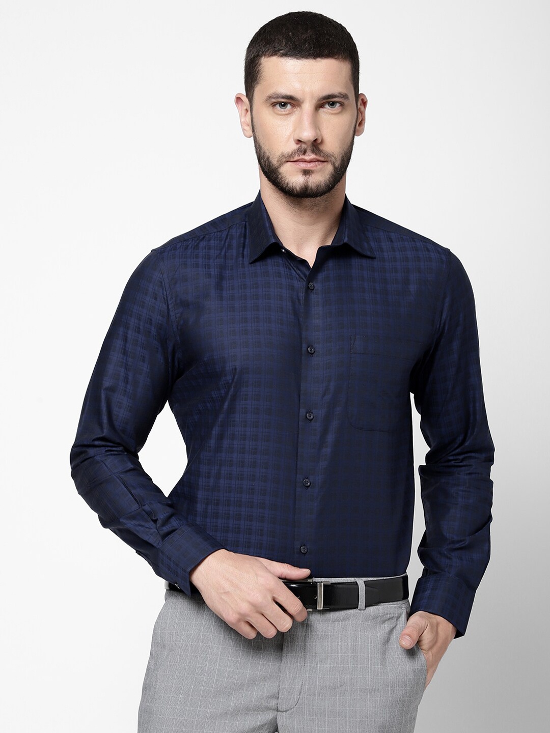 

AD By Arvind Men Blue Grid Tattersall Checks Checked Formal Shirt