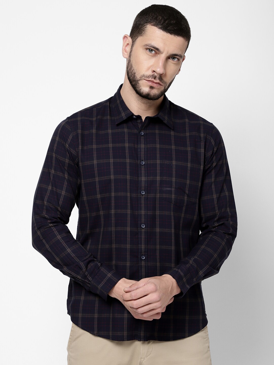 

AD By Arvind Men Navy Blue Grid Tattersall Checks Checked Casual Shirt
