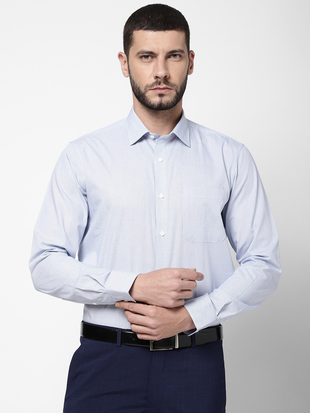 

AD By Arvind Men Blue Micro Checks Striped Formal Shirt