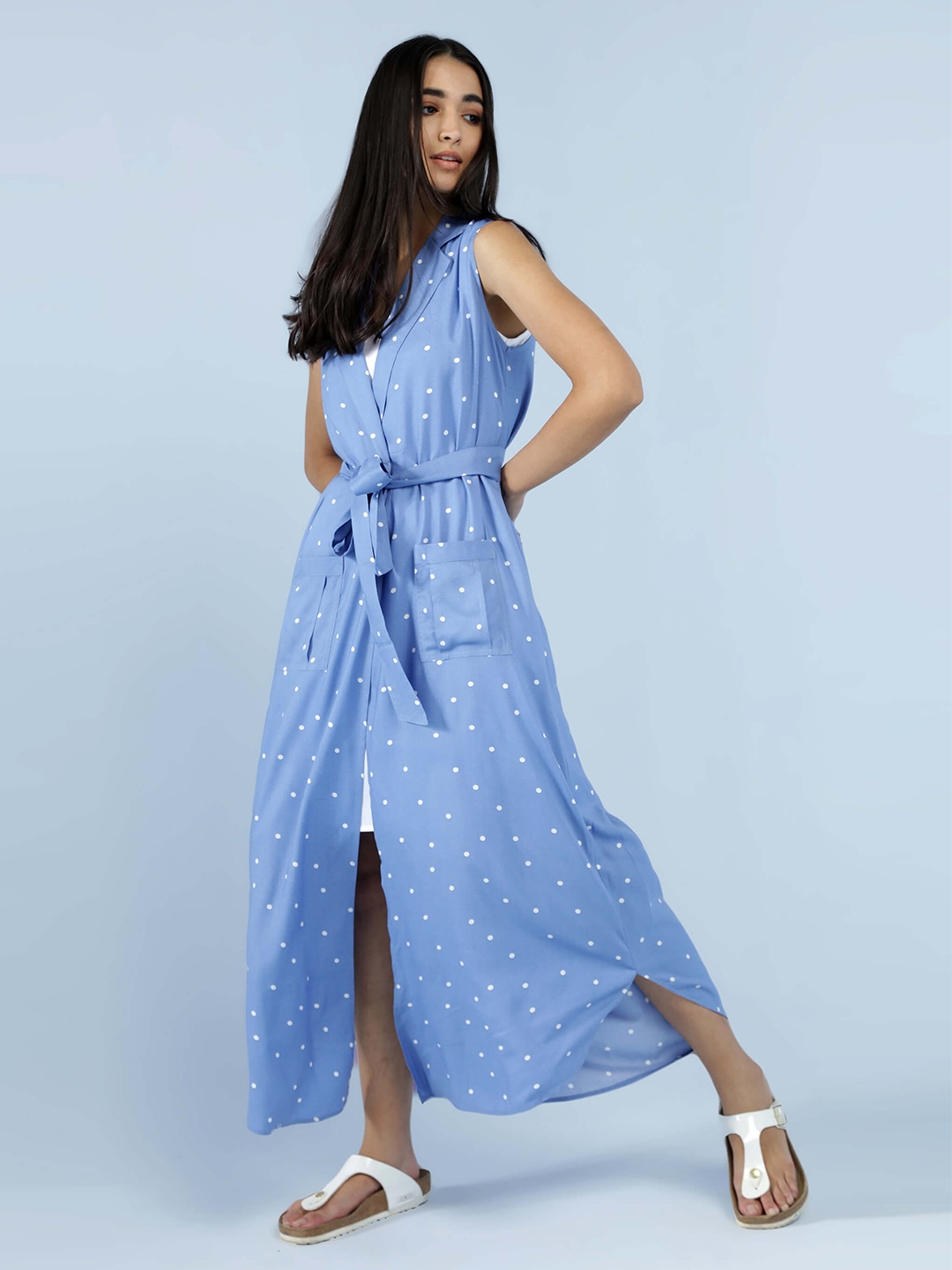 

IDK Women Blue Layered Jacket Style Maxi Dress