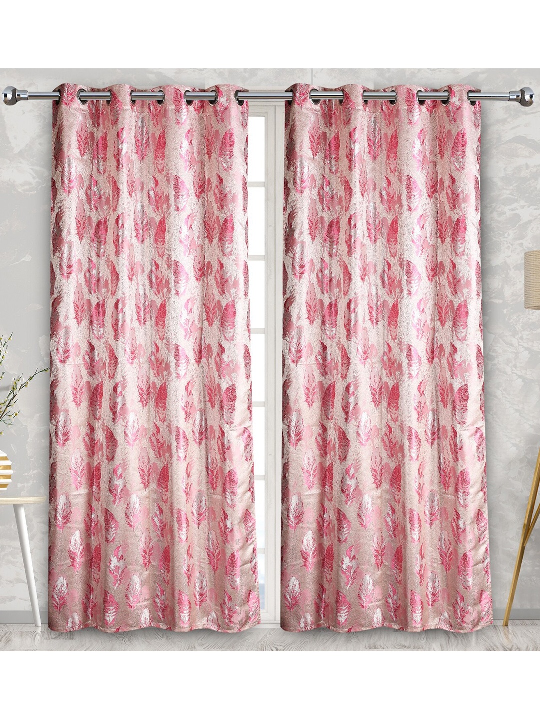 

Fresh From Loom Pink & White Set of 2 Room Darkening Window Curtain