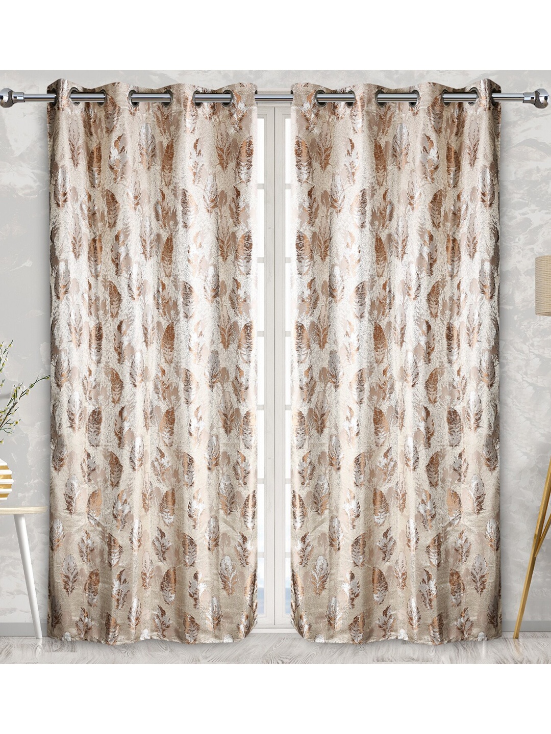 

Fresh From Loom Brown & White Set of 2 Room Darkening Long Door Curtain