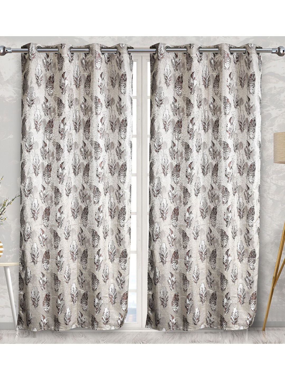 

Fresh From Loom Coffee Brown & White Set of 2 Printed Room Darkening Door Curtain