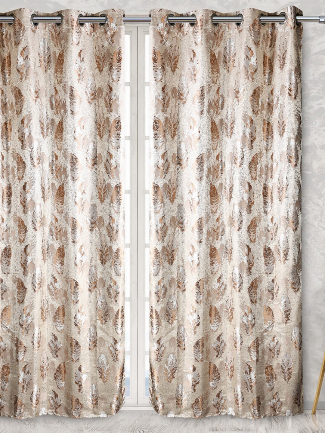 

Fresh From Loom White & Brown Set of 2 Room Darkening Door Curtain