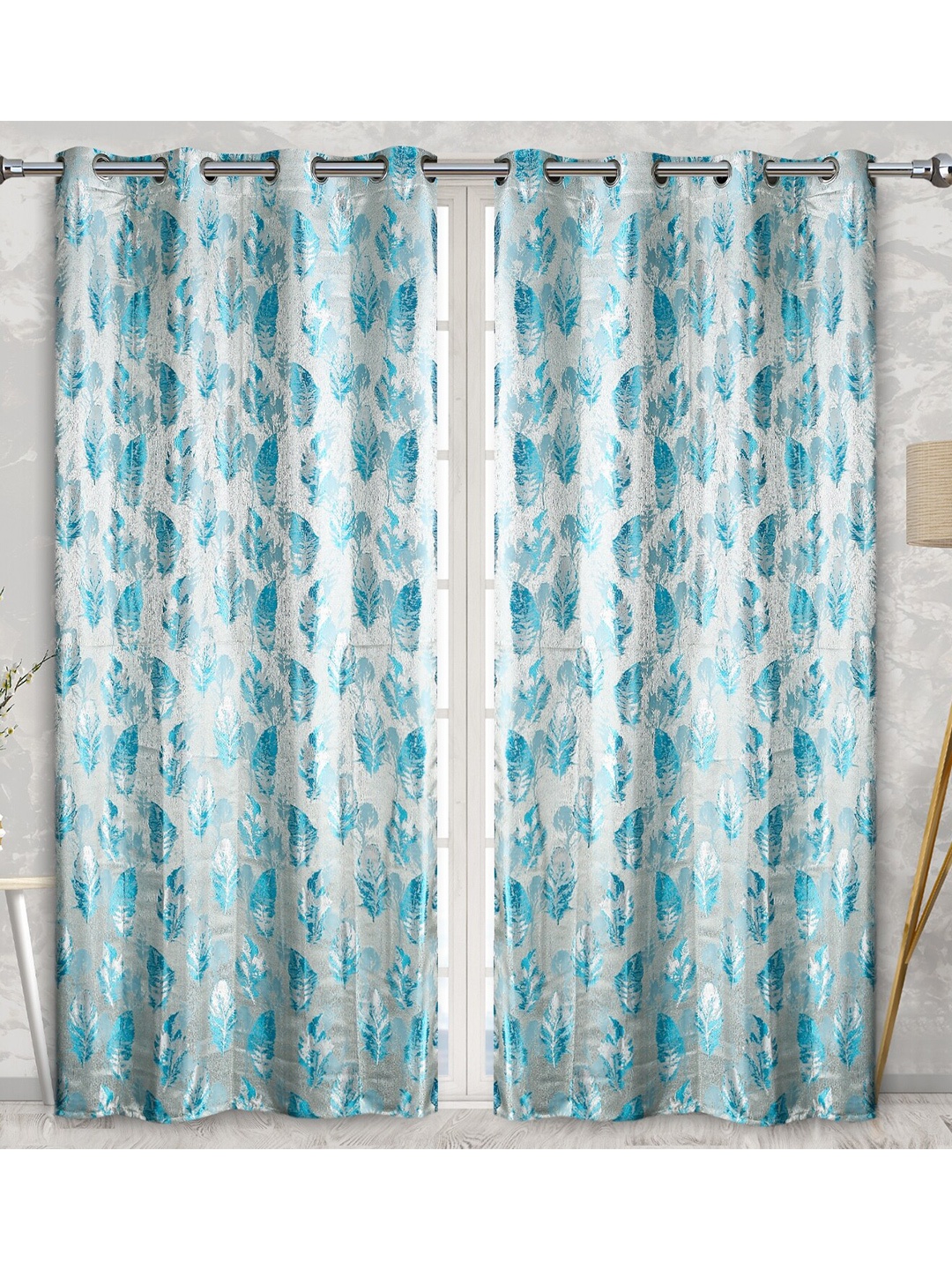 

Fresh From Loom Turquoise Blue & White Set of 2 Room Darkening Window Curtain
