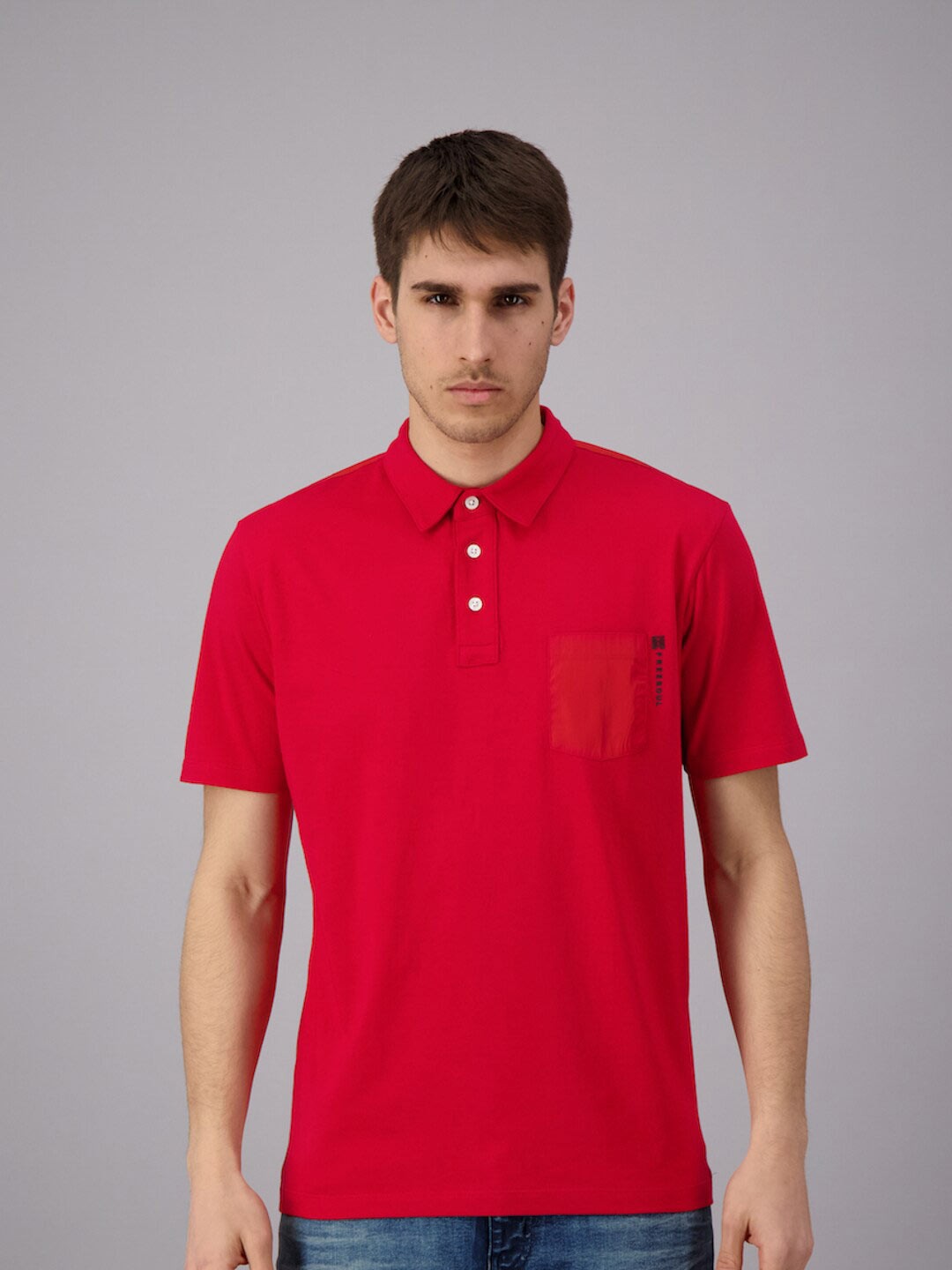 

FREESOUL Men Red Polo Collar Cotton T-shirt