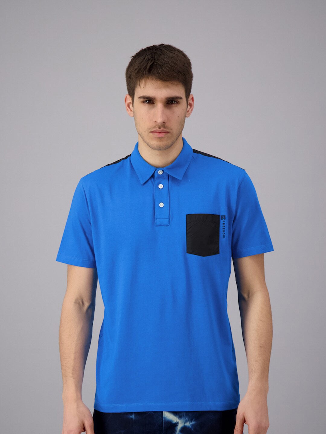 

FREESOUL Men Blue Polo Collar Cotton T-shirt