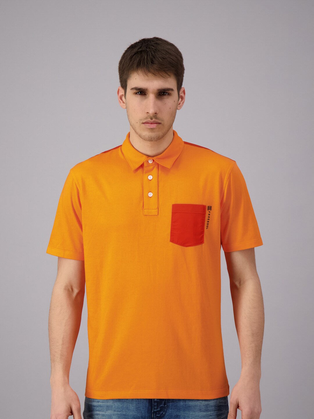 

FREESOUL Men Orange Solid Polo Collar T-shirt