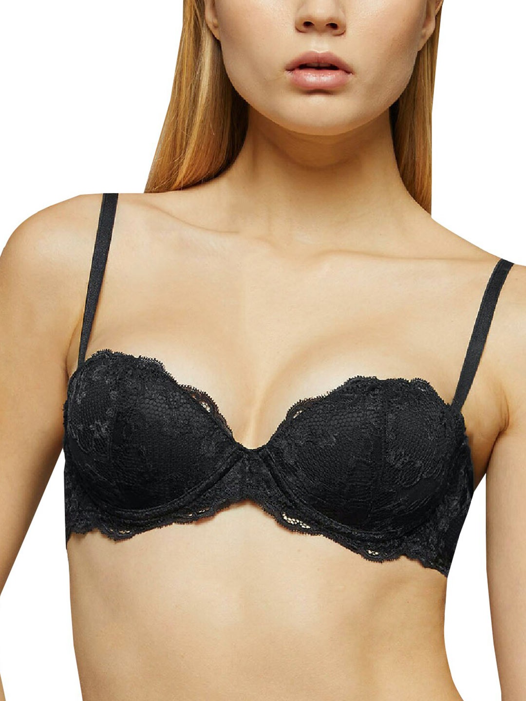 

YAMAMAY Black Floral Underwired Lightly Padded Bandeau Bra