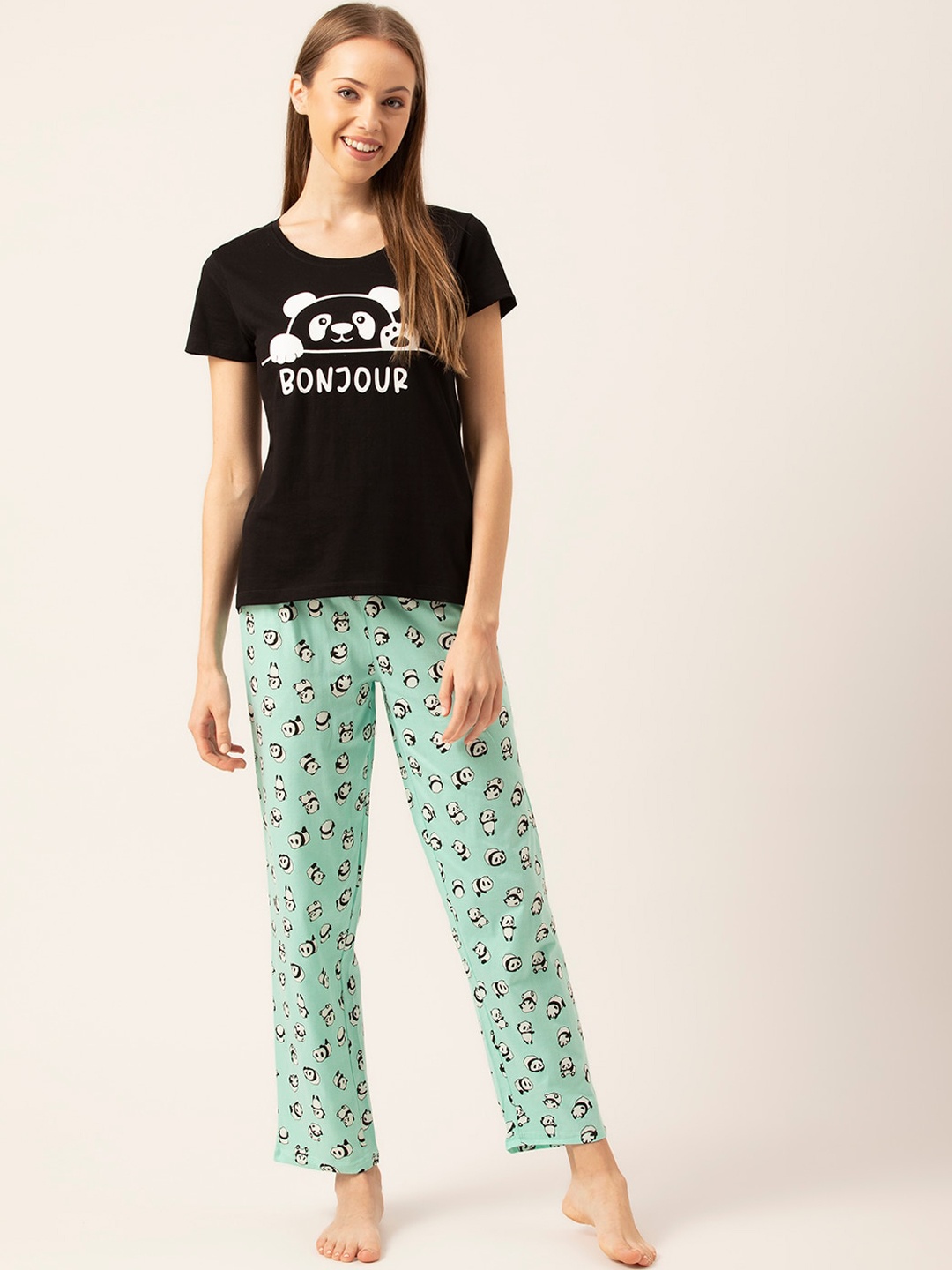 

Lounge Dreams Women Black & Blue Printed Cotton Night suit