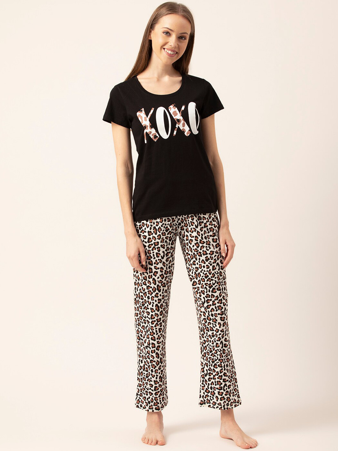 

Lounge Dreams Women Black & White Printed Pure Cotton Night suit