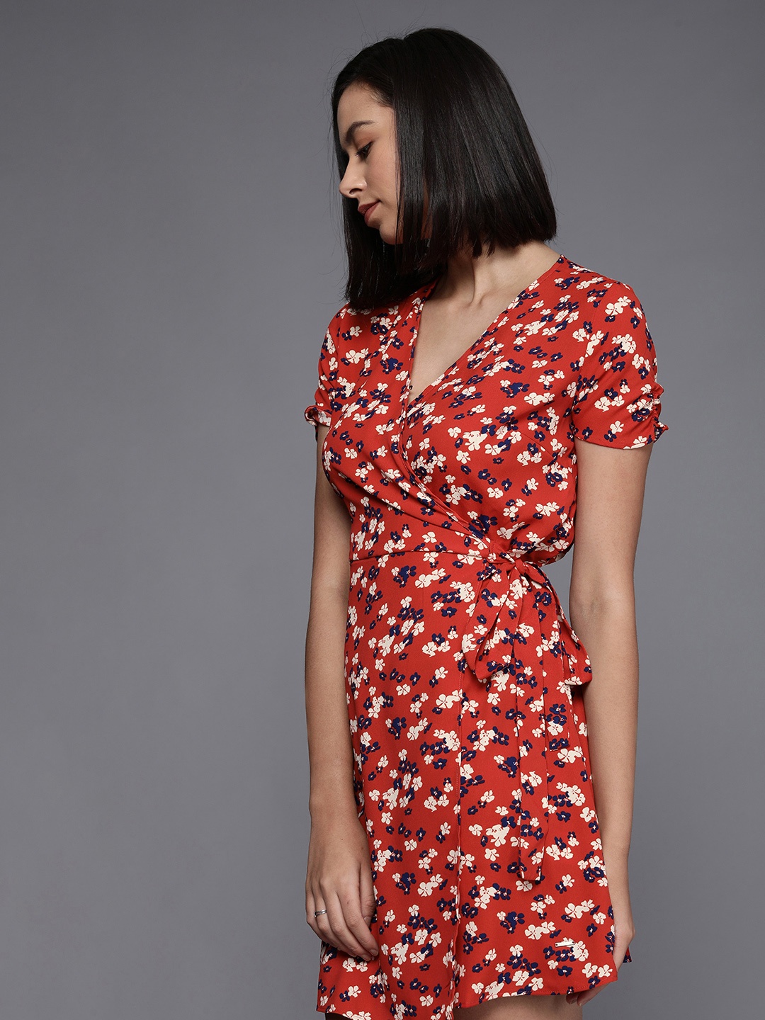 

Allen Solly Woman Red & Multicoloured Floral Print Fit And Flare Casual Dress