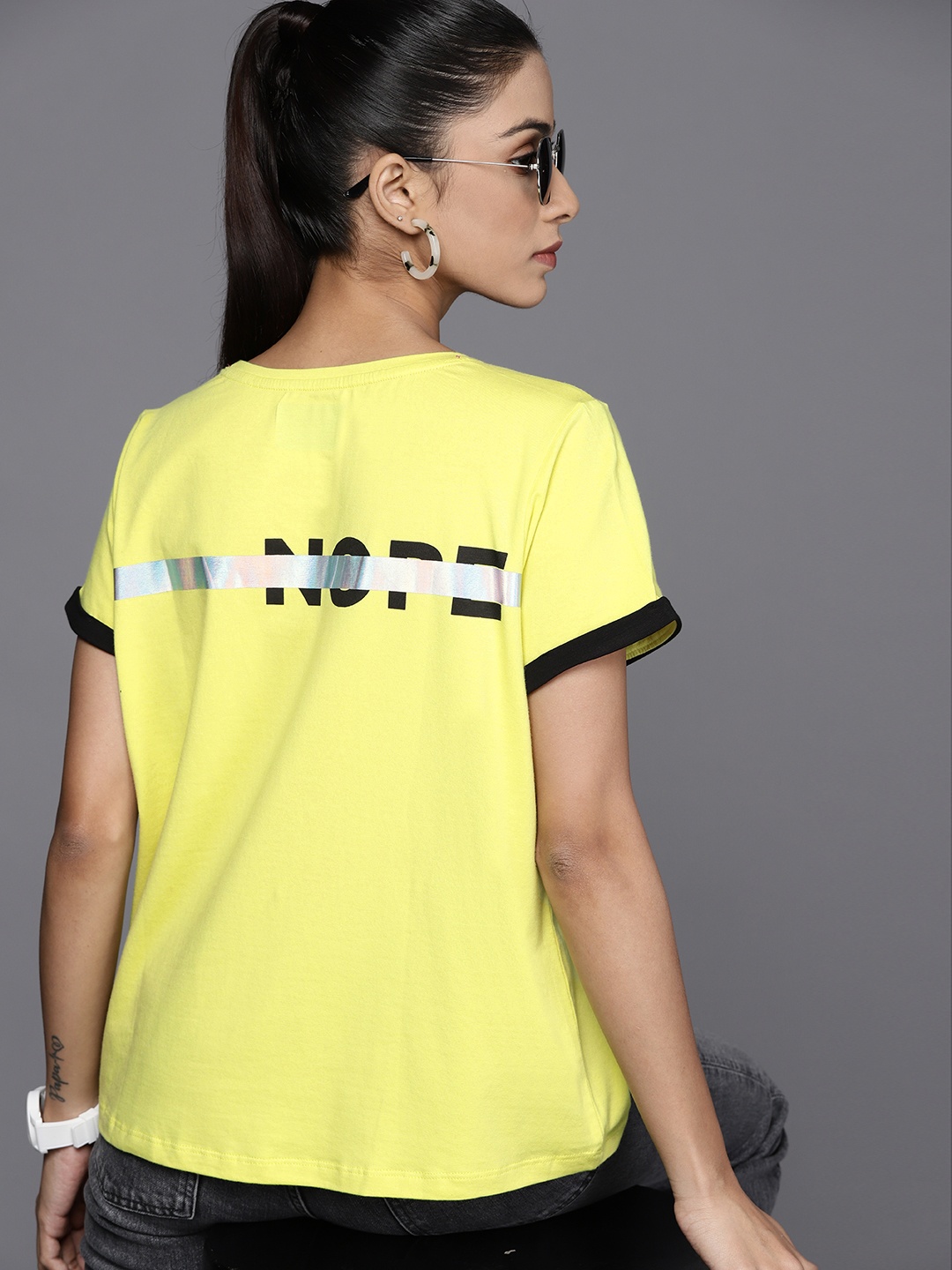 

Allen Solly Woman Women Lime Green Typography Printed T-shirt