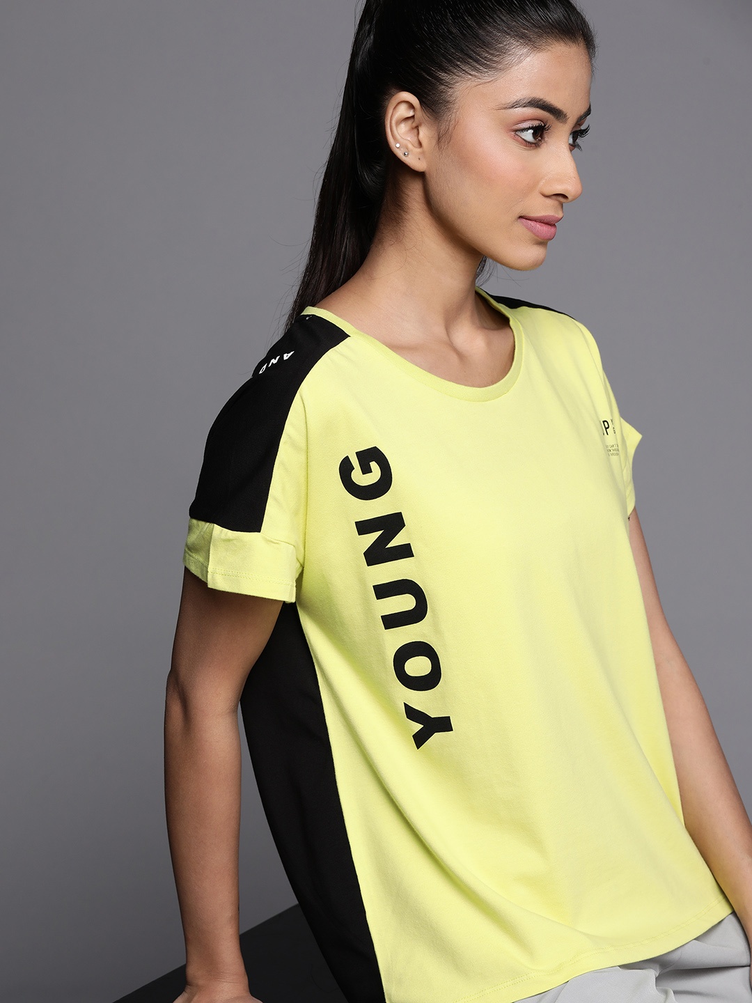 

Allen Solly Woman Women Yellow & Black Printed Athleisure T-shirt