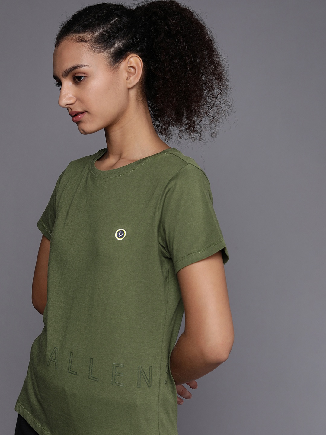 

Allen Solly Woman Women Olive Green Leisure Brand Logo Printed Pure Cotton T-shirt