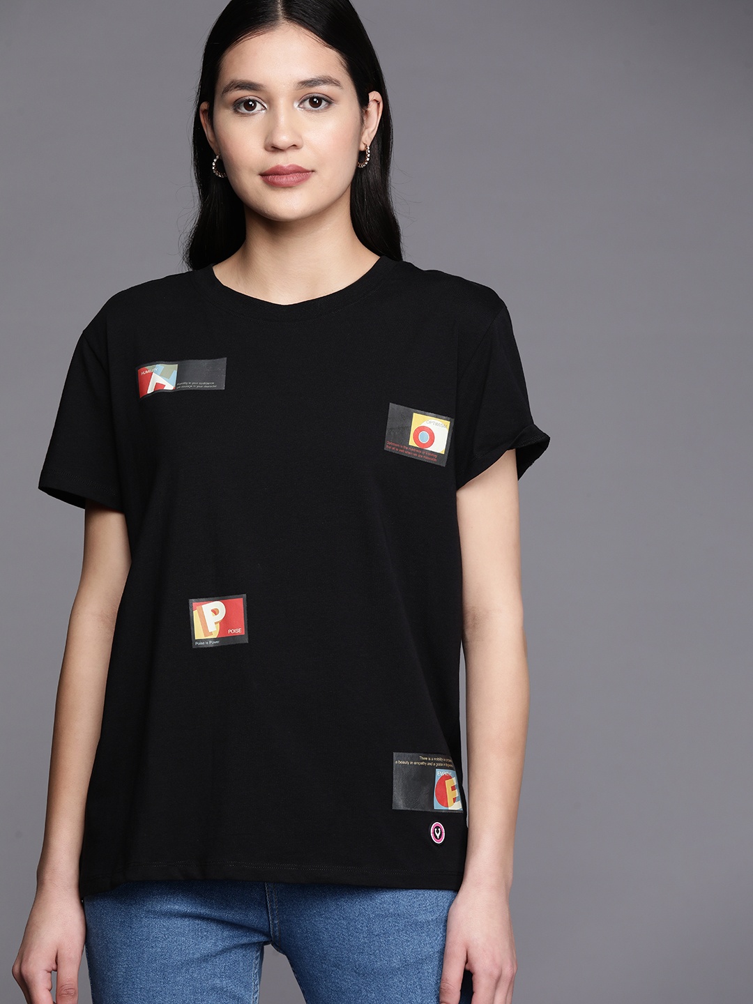 

Allen Solly Woman Women Graphic Printed T-shirt, Black