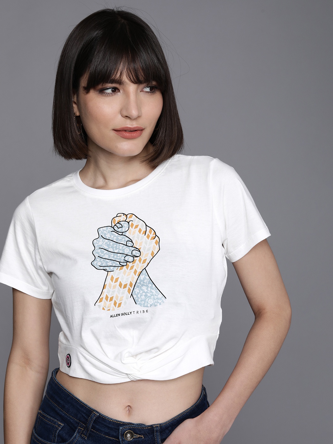

Allen Solly Woman Women White Graphic Printed Twisted Casual T-shirt