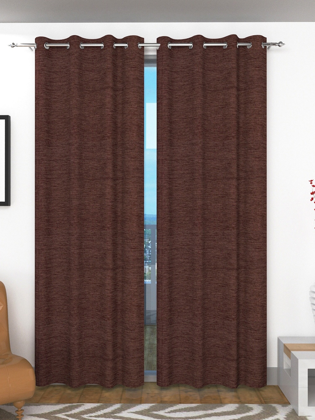 

Fresh From Loom Coffee Brown Set of 2 Room Darkening Long Door Curtain