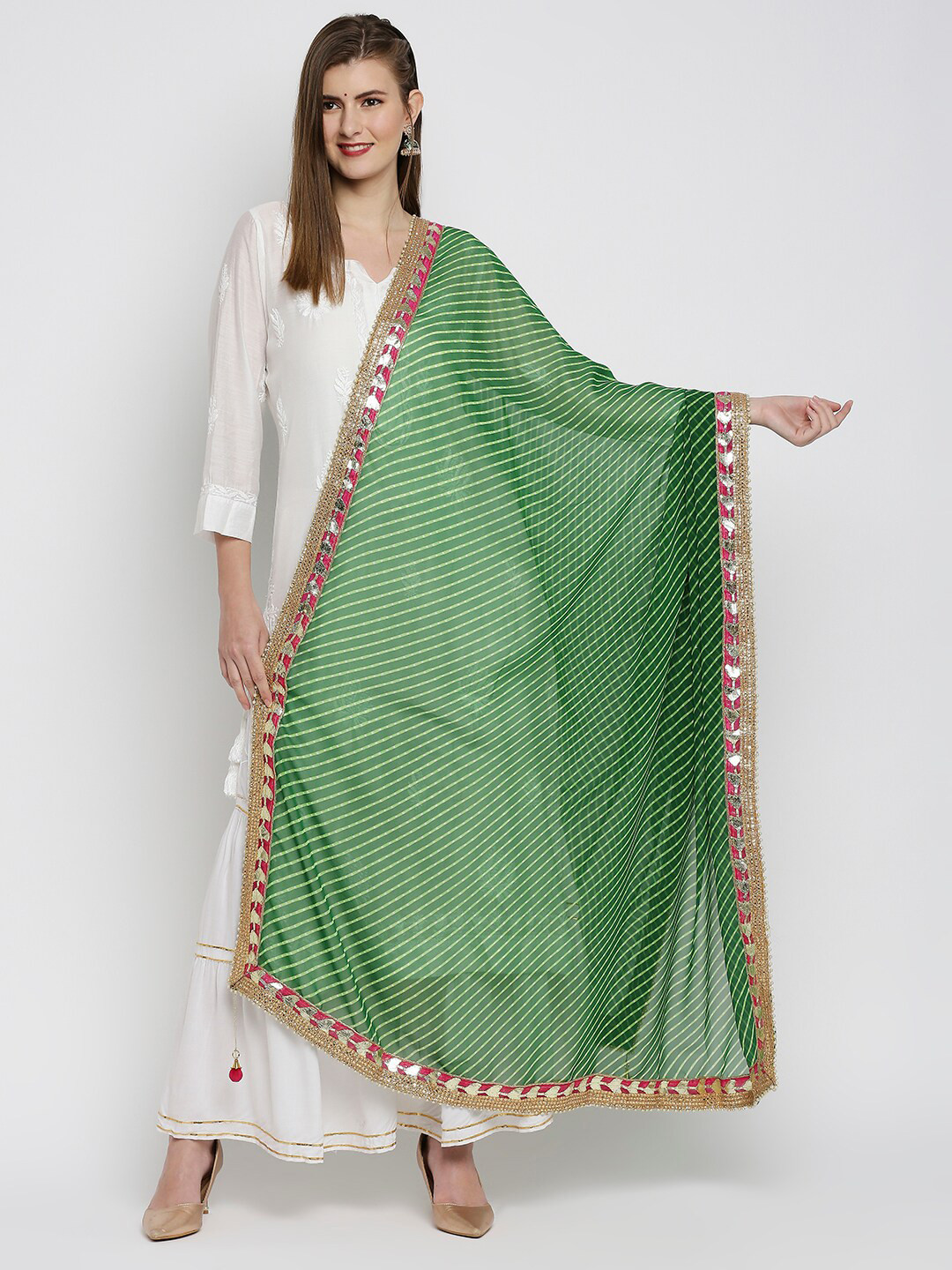 

Dupatta Bazaar Green & Gold-Toned Printed Dupatta