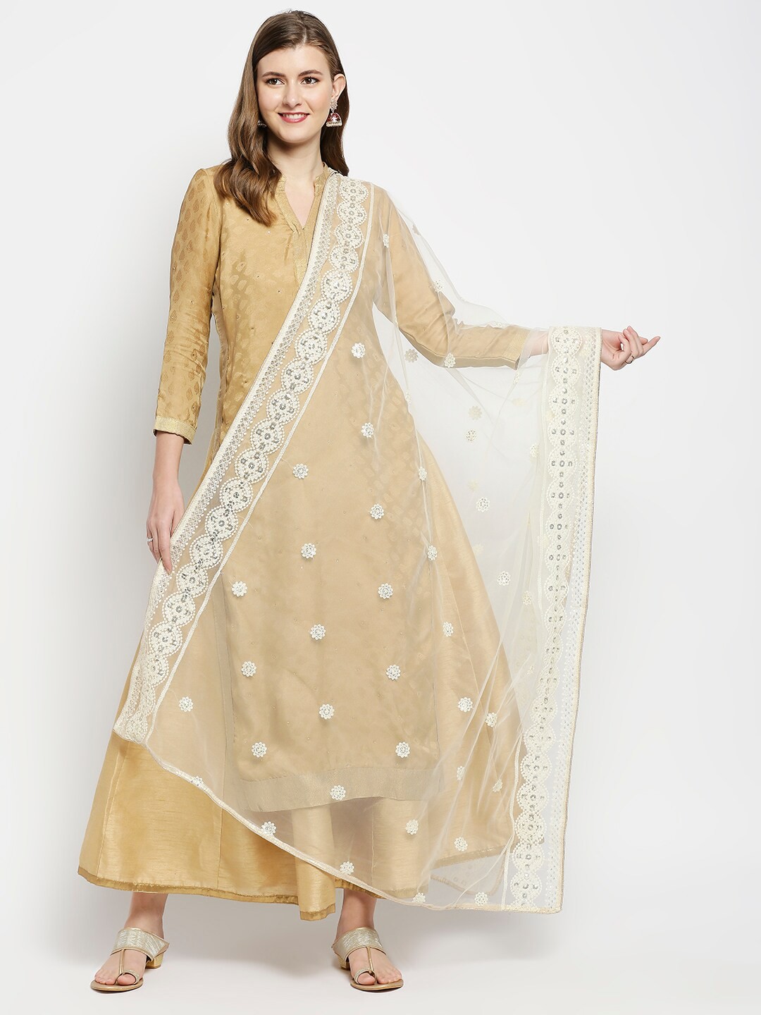 

Dupatta Bazaar Off White & White Embroidered Dupatta