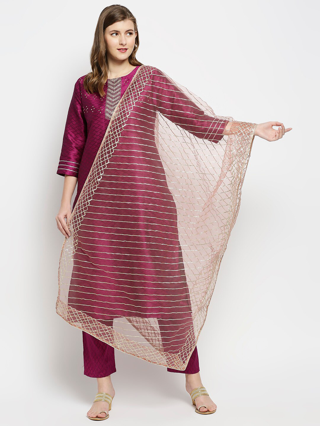 

Dupatta Bazaar Rose & Silver-Toned Embroidered Dupatta