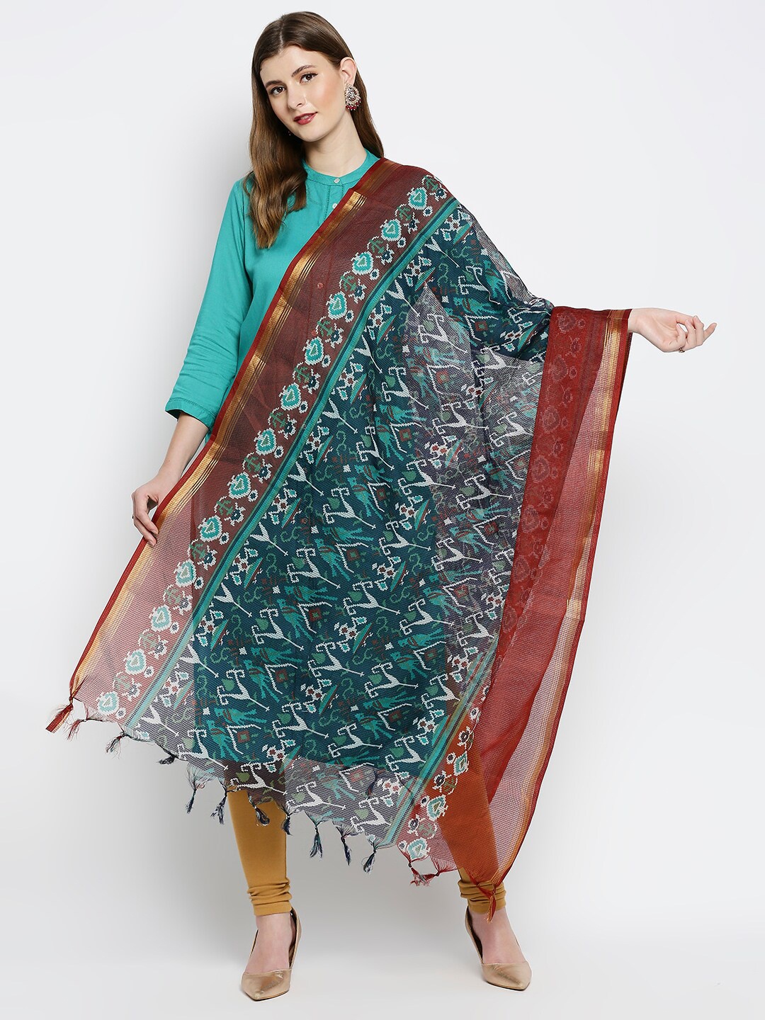 

Dupatta Bazaar Women Navy Blue & Red Ethnic Motifs Printed Cotton Blend Dupatta