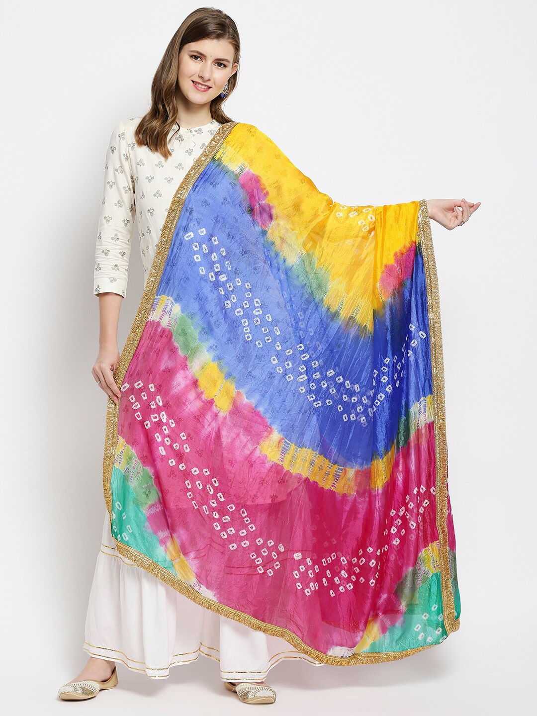 

Dupatta Bazaar Magenta & Yellow Dyed Bandhani Dupatta