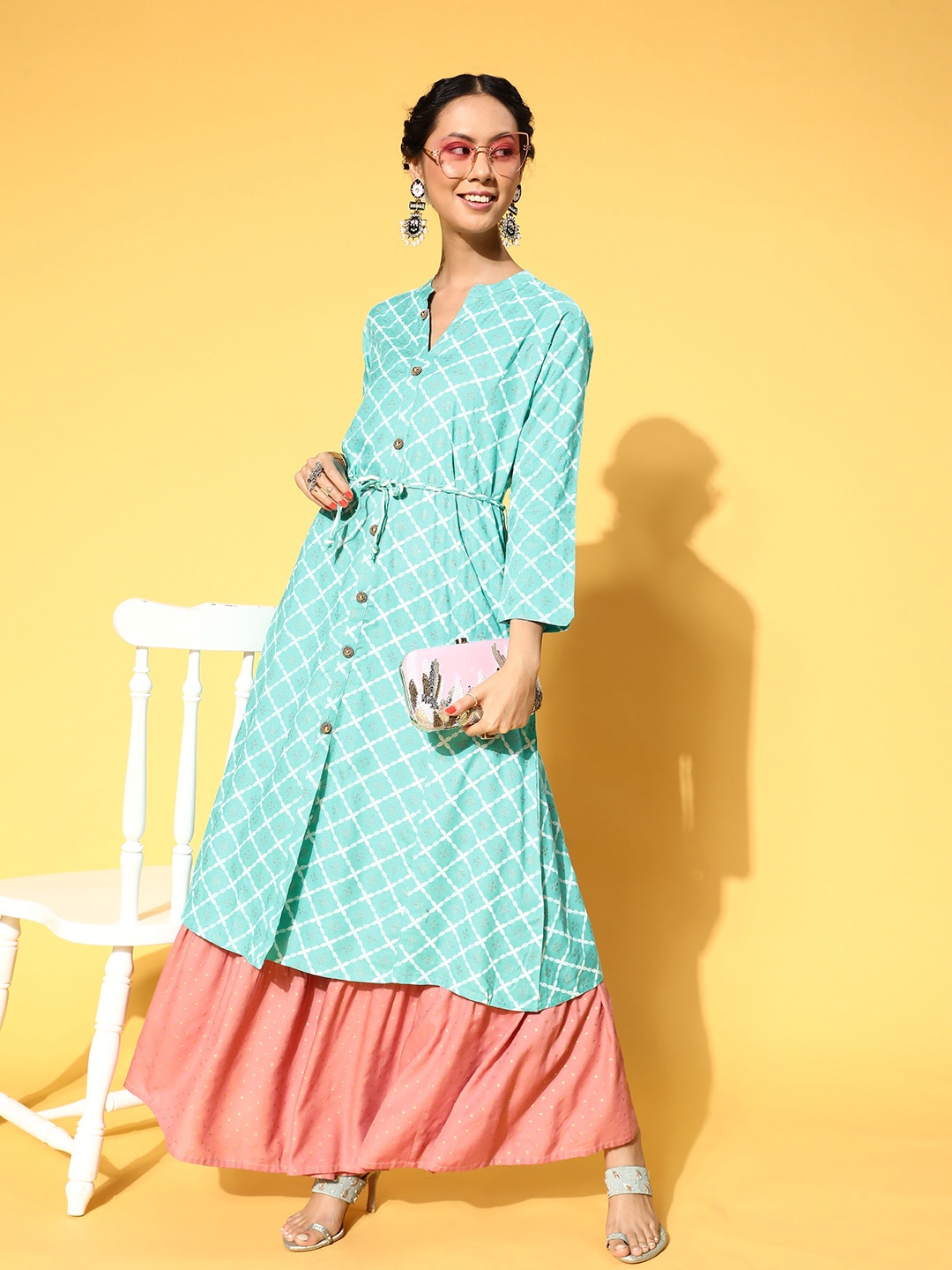 

Blissta Women Sea Green Viscose Rayon Print Parade Kurta