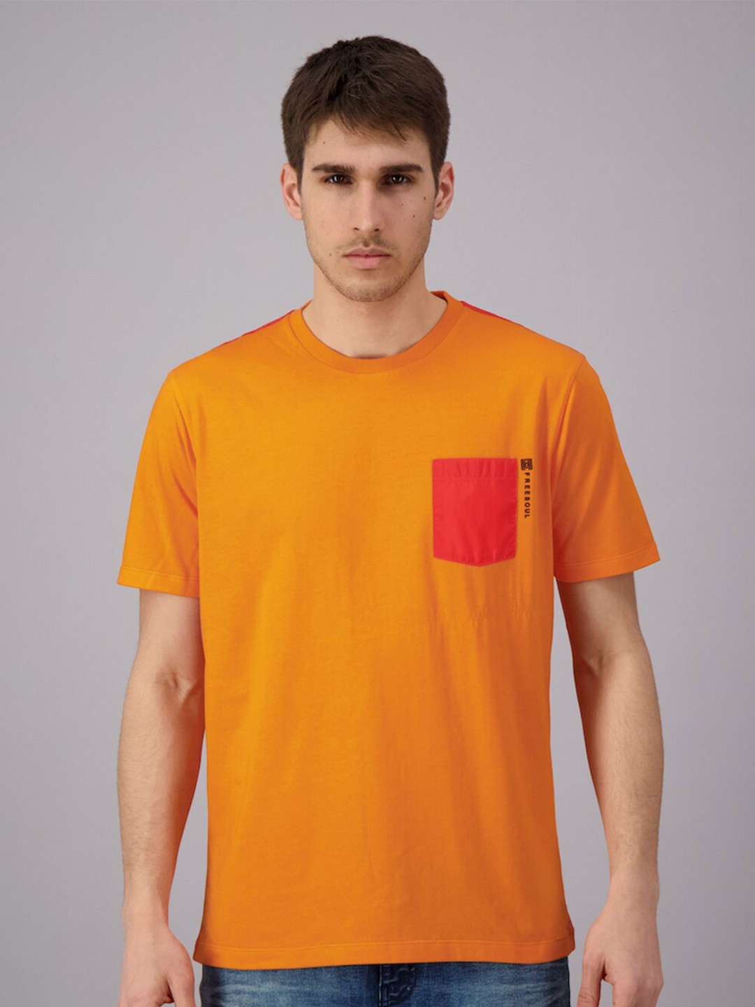 

FREESOUL Men Orange Cotton T-shirt