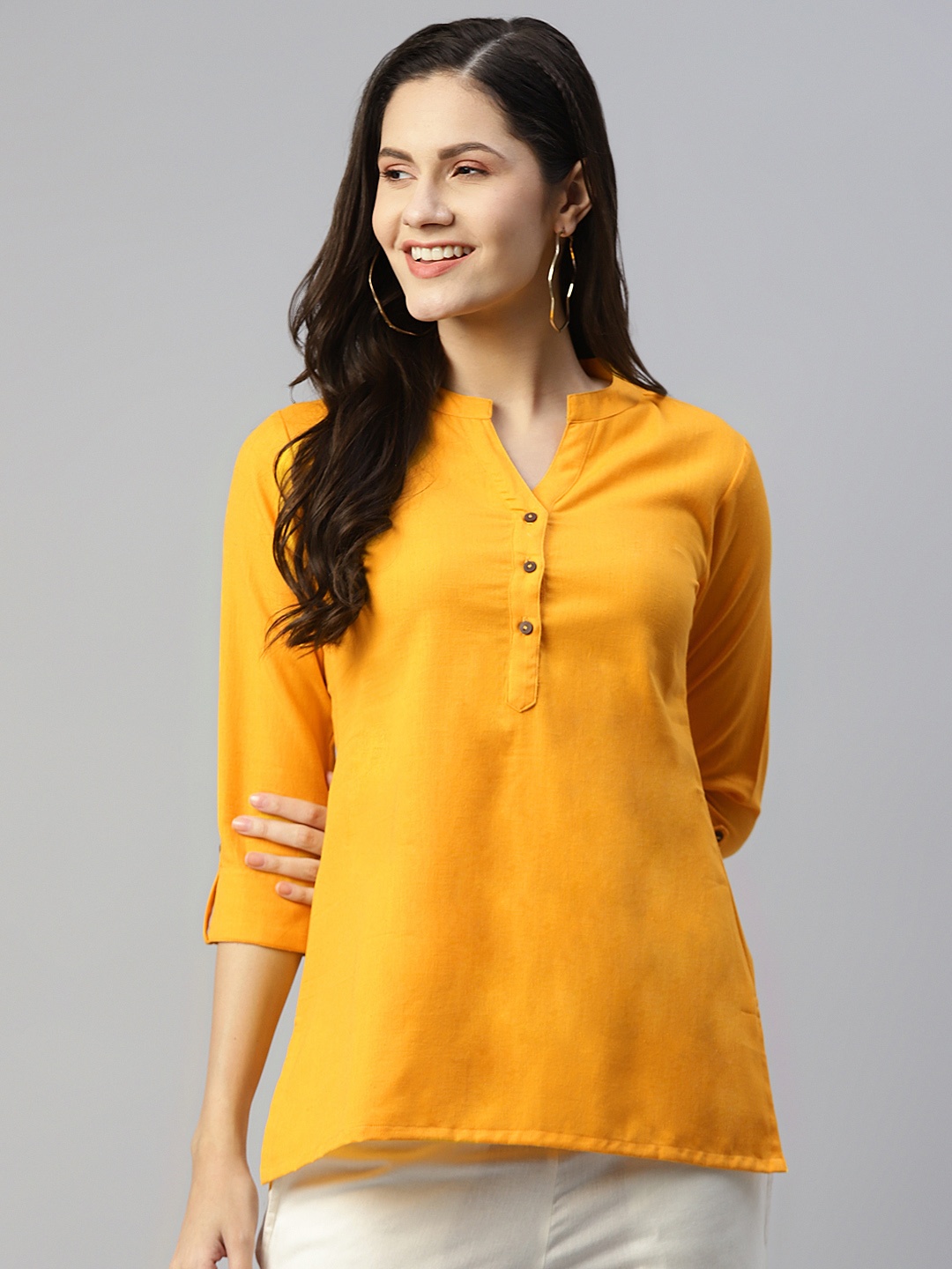 

MALHAAR Mustard Yellow Pure Cotton Kurti