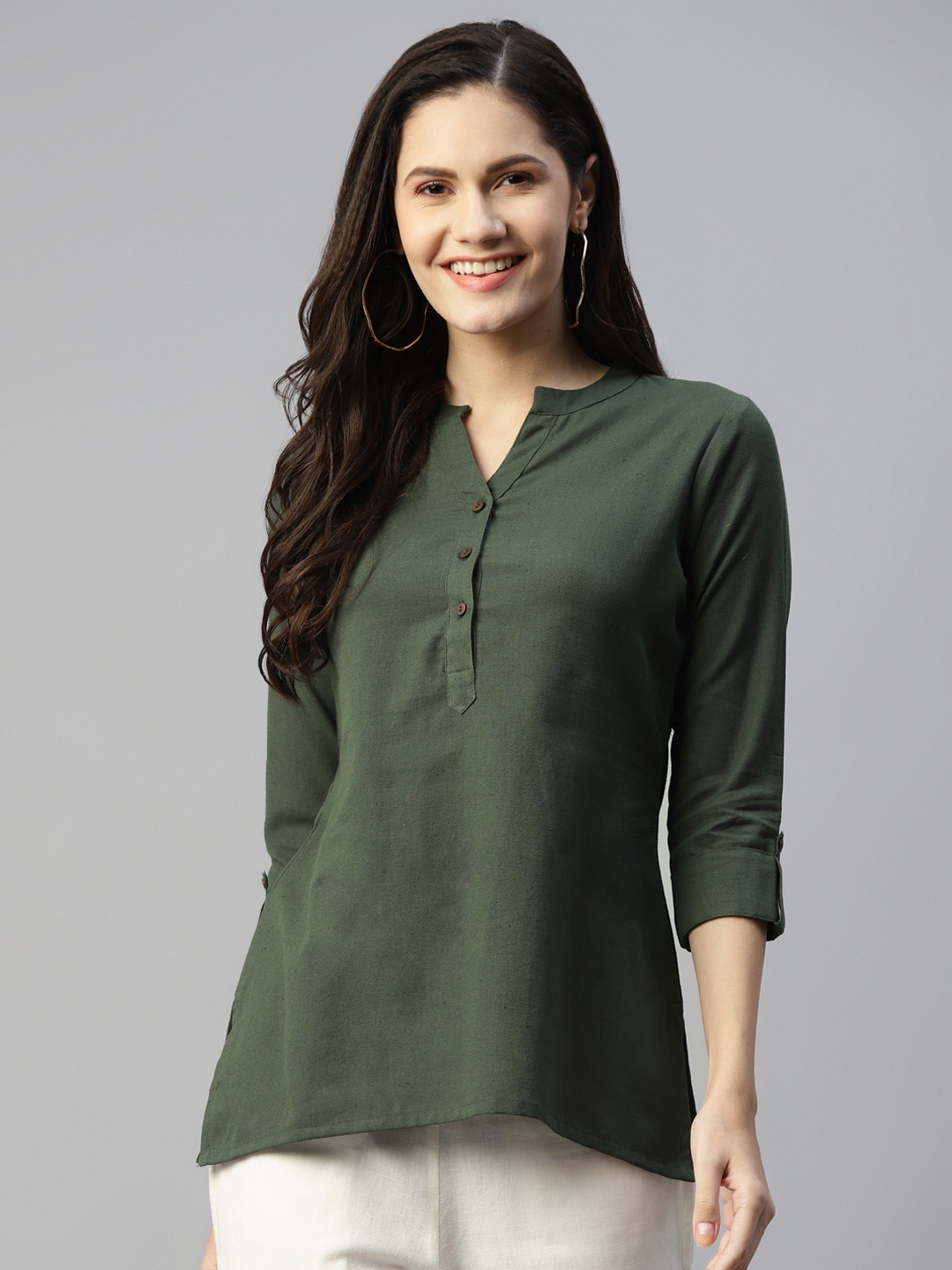 

MALHAAR Olive Green Pure Cotton Kurti