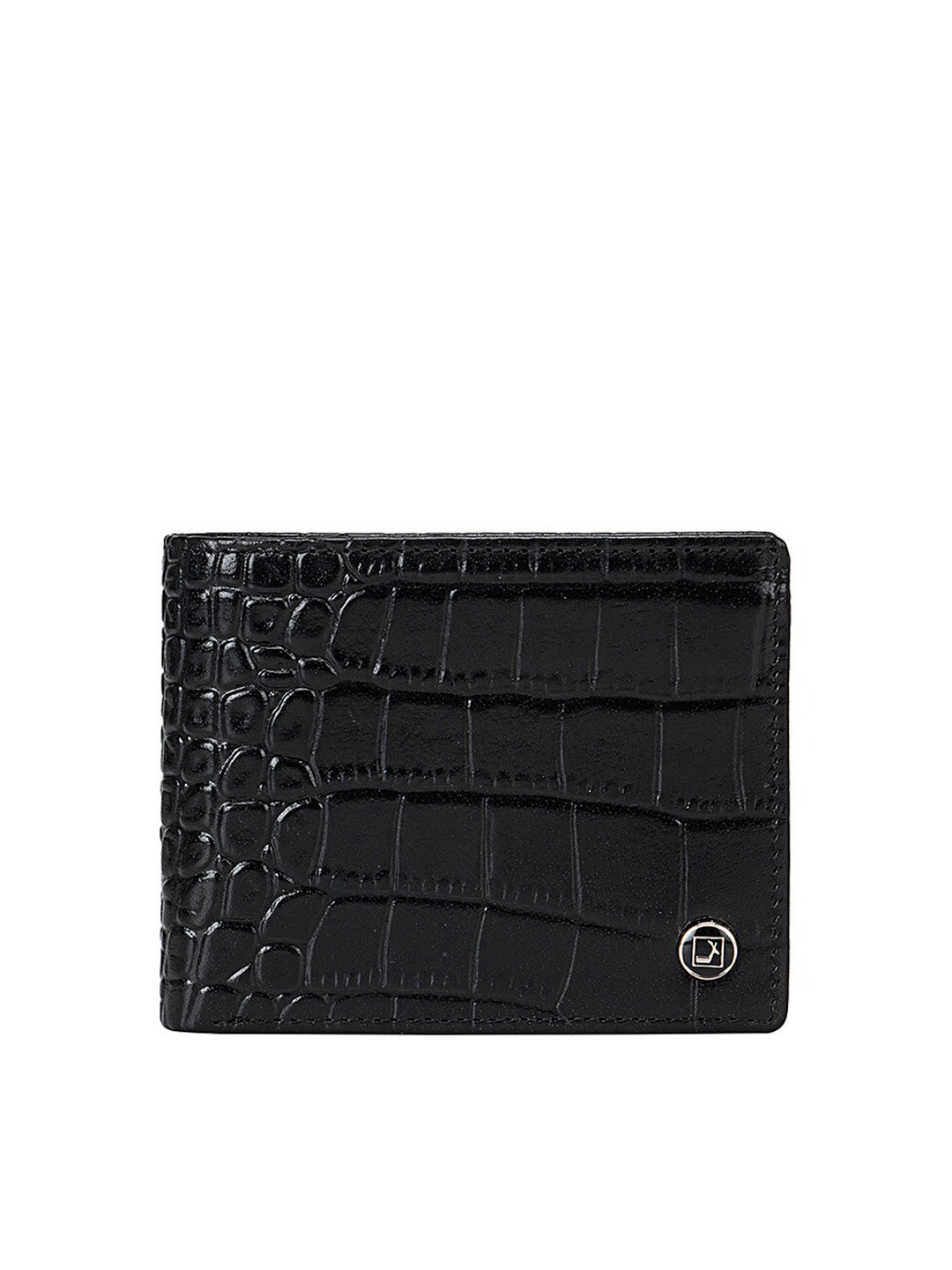 

Da Milano Men Black Textured Leather Two Fold Wallet