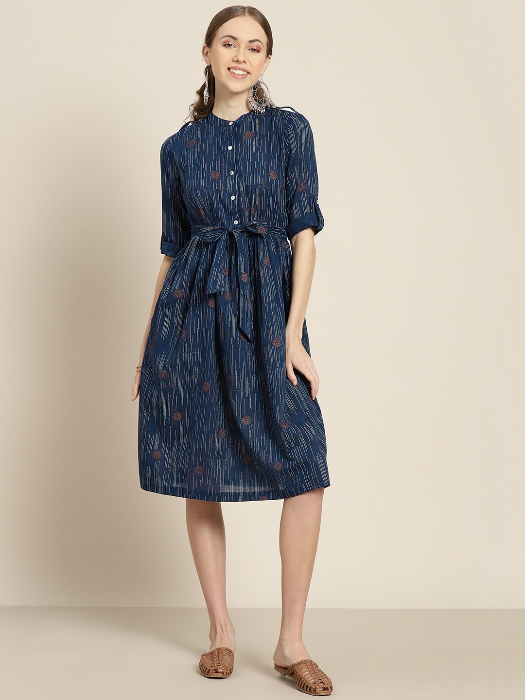 

Sangria Navy Blue Ethnic Motifs A-Line Dress