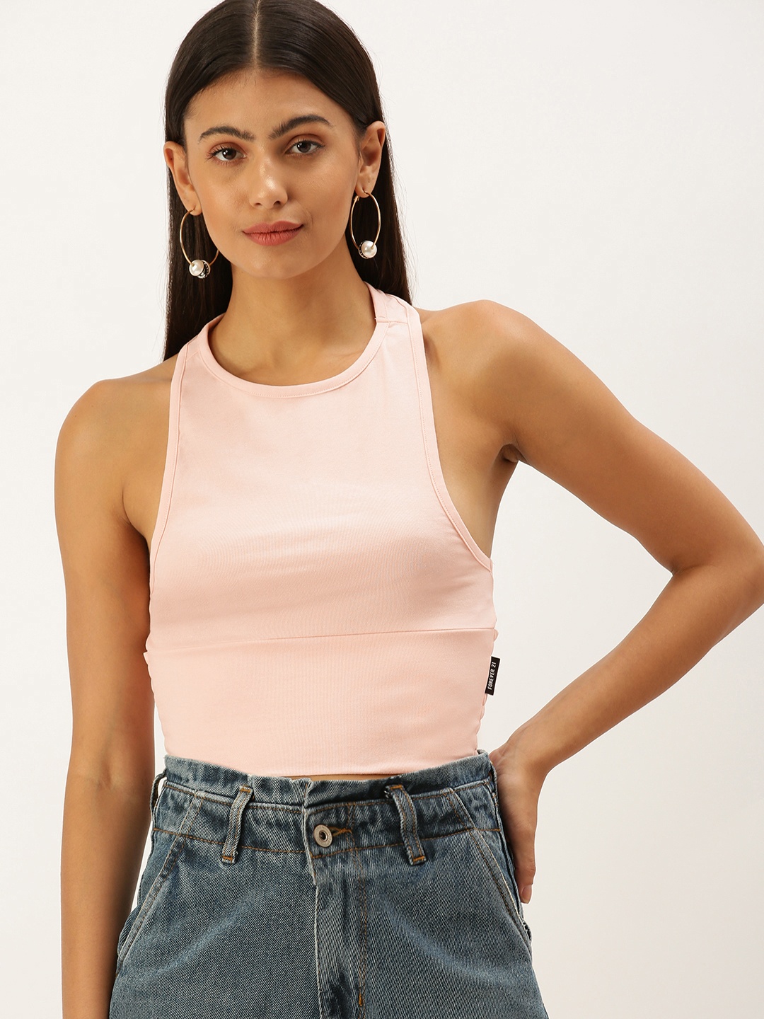 

FOREVER 21 Women Pink Solid Crop Top