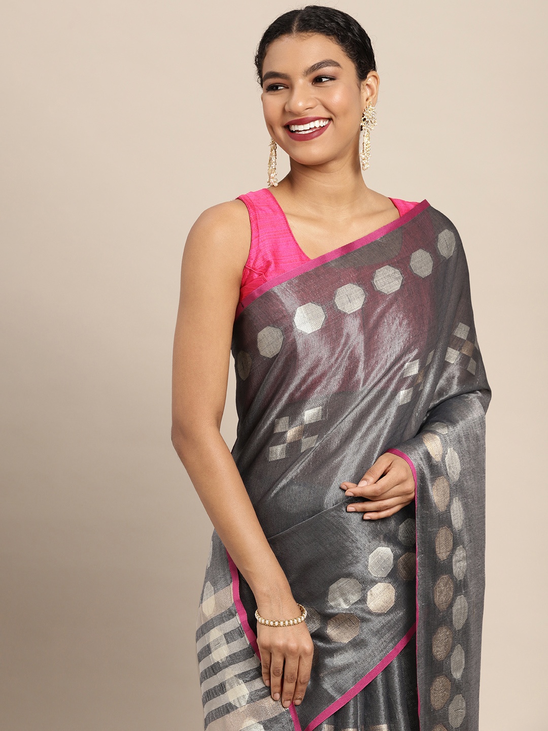 

Leeza Store Grey Woven Design Banarasi Saree