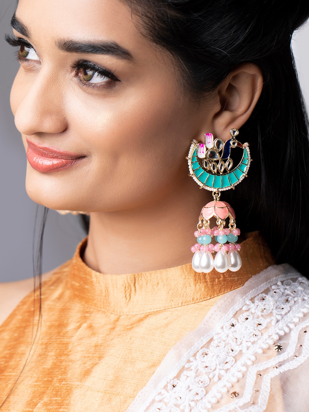 

Rubans Gold-Plated Crescent Shaped Chandbalis Earrings