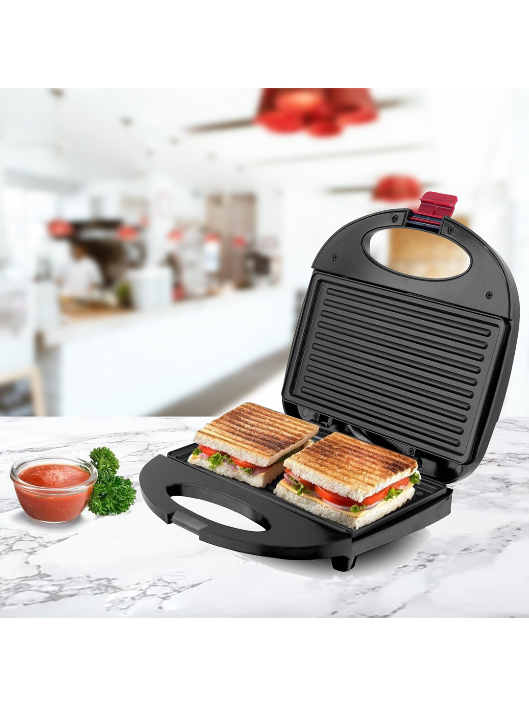

Eslite Aluminium 750W Grill Sandwich Maker With Fixed Non Stick Coating Plate, Black