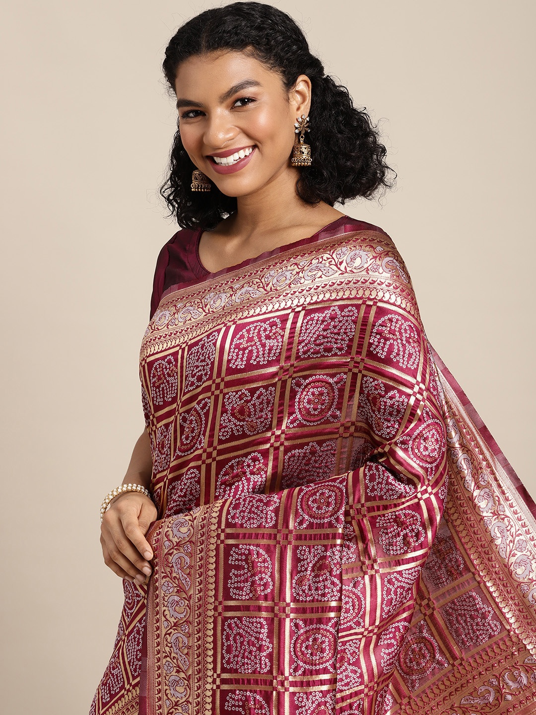 

DIVASTRI Purple & White Bandhani Woven Design Banarasi Saree