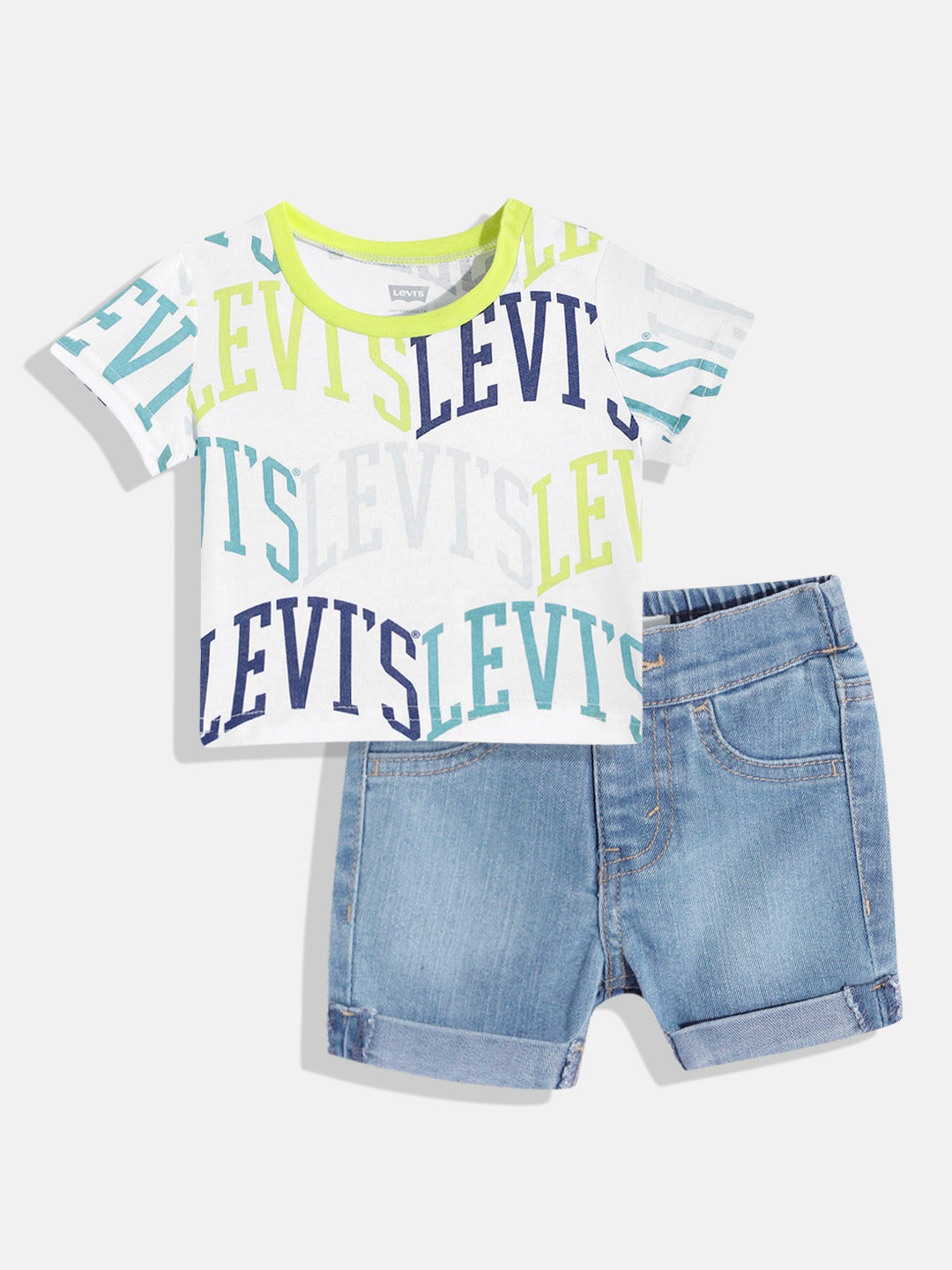 

Levis Boys White & Blue Printed T-shirt with Shorts