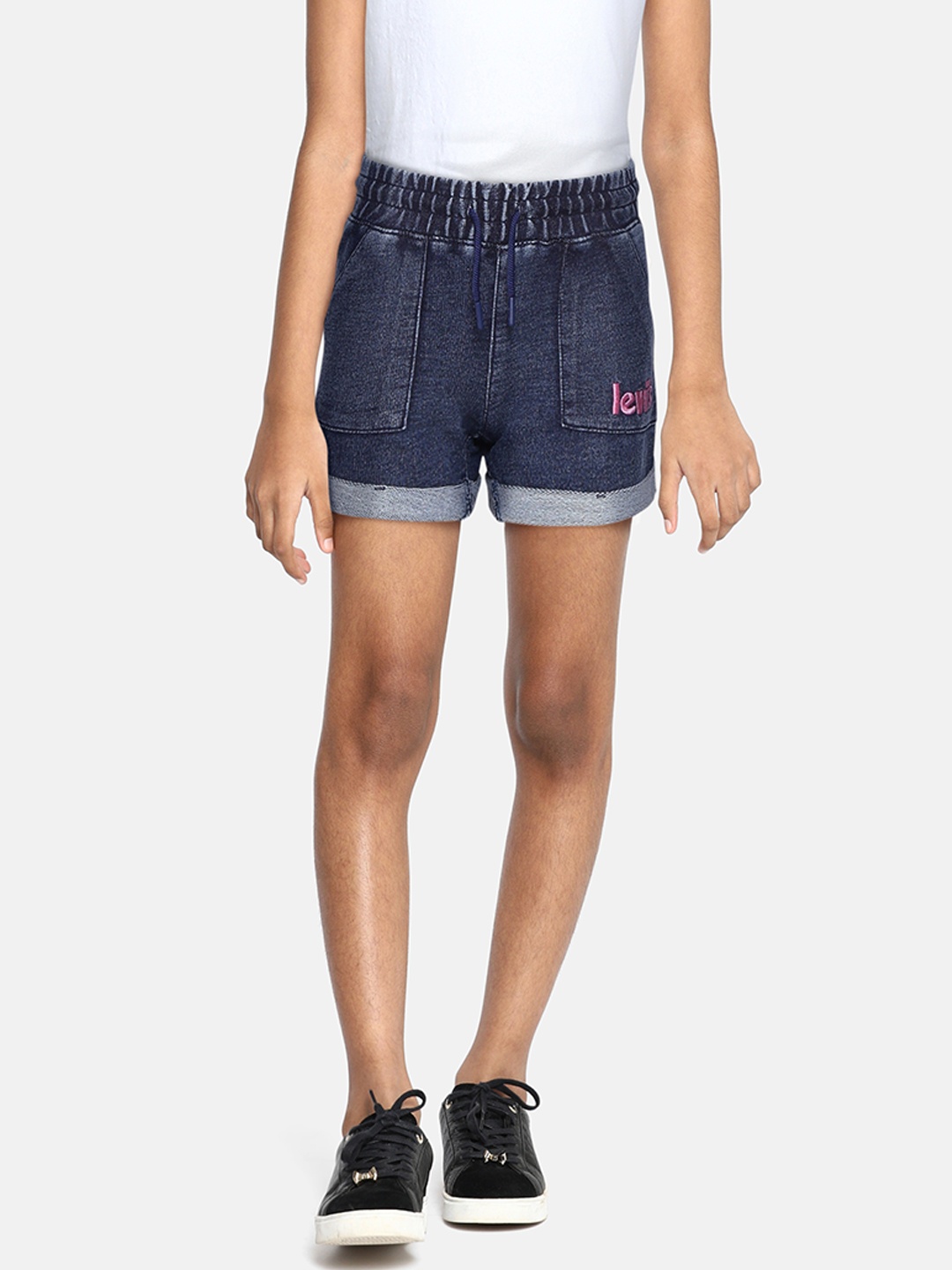 

Levis Girls Navy Blue Solid Denim Shorts