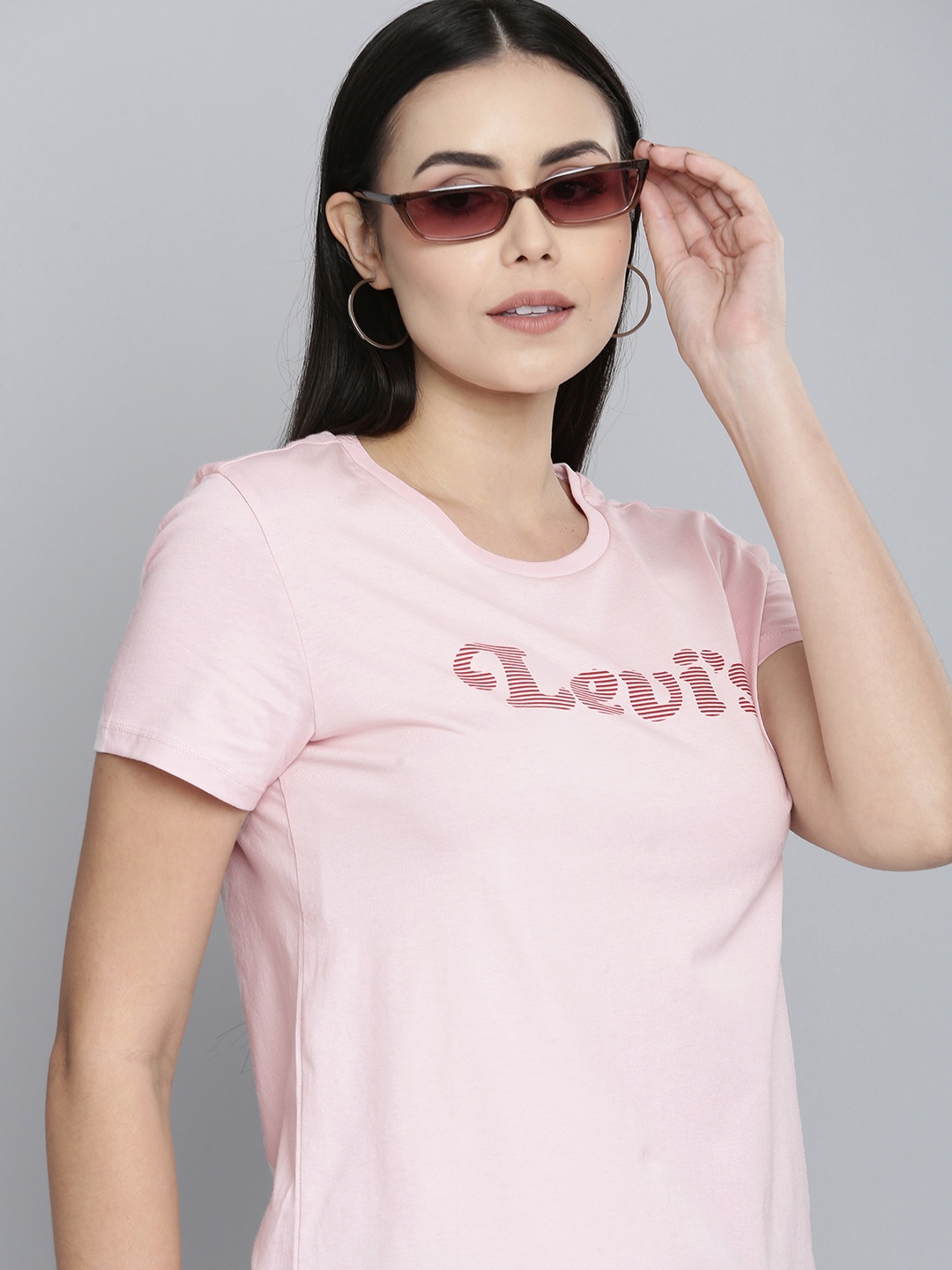 

Levis Women Light Pink Brand Logo Printed Pure Cotton T-shirt
